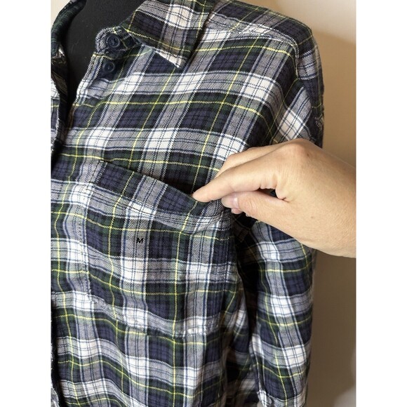 AMERICAN EAGLE Flannel Patch Elbows Semi Crop Plaid Button Up Women's MEDIUM NWT - Picture 5 of 11